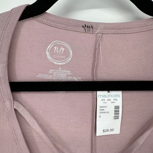 Maurices 24/7 Plus 2X Blush Pink Criss Cross V Neck Short Sleeve Tunic Top - Picture 3 of 7